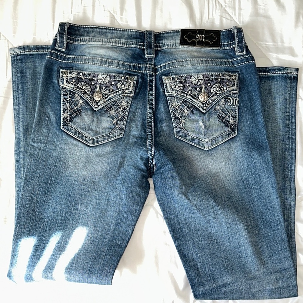 Women's Blue Embellished Miss Me Jeans